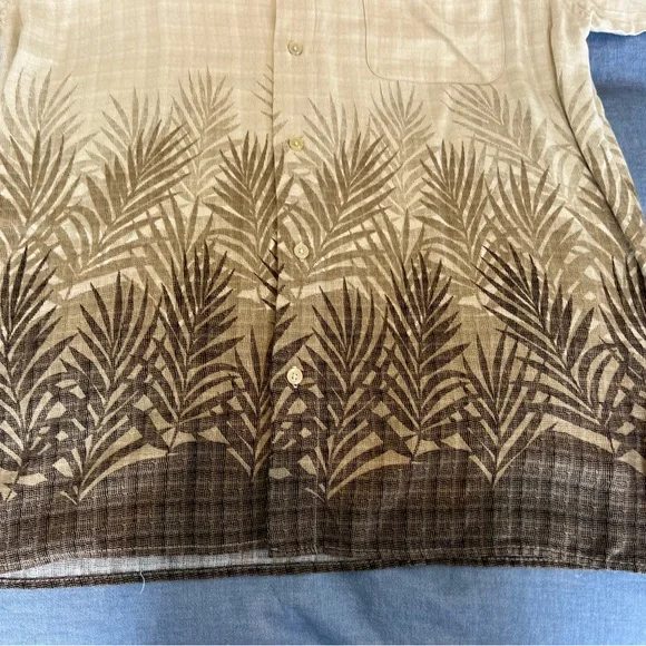 Tropical Beige and Brown Palm Print Shirt - Picture 5 of 7